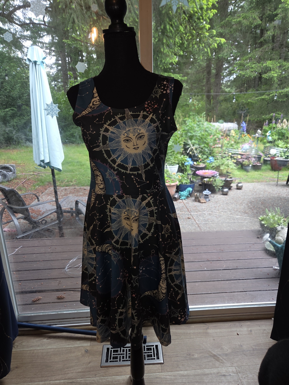 Navy Sun & Moon Sleeveless Fit-and-Flare Mini Dress